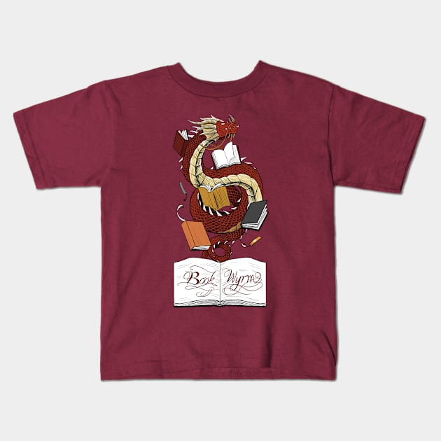 Book Wyrm (crimson) Kids T-Shirt by el_graphinx